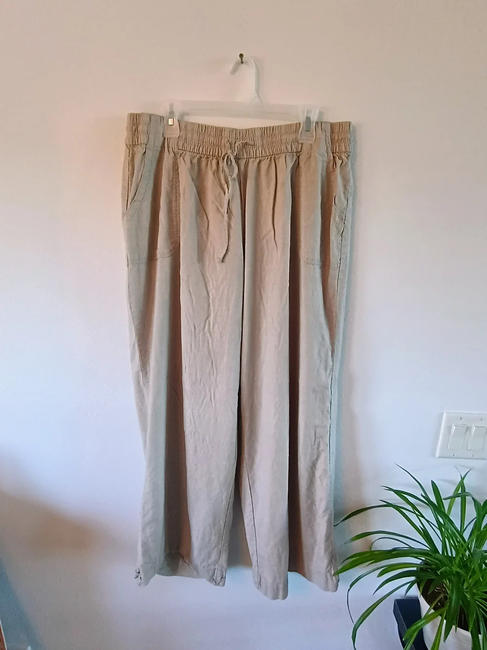 Lane Bryant Linen Blend Pull On Pants Beige Drawstring Relaxed Women's 16